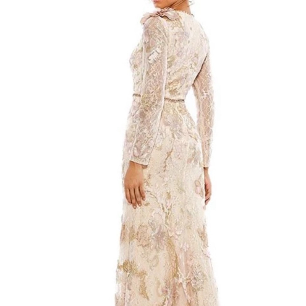 Mac Duggal Lace Embroidered Maxi Gown in Blush and Gold.  Mother of the Bride - Picture 5 of 13